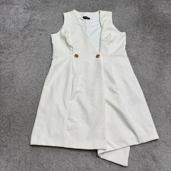 bebe Dresses & Skirts - BeBe Asymmetrical Vest Mini Dress Womens Small Ivory Gold Button Sleeveless
